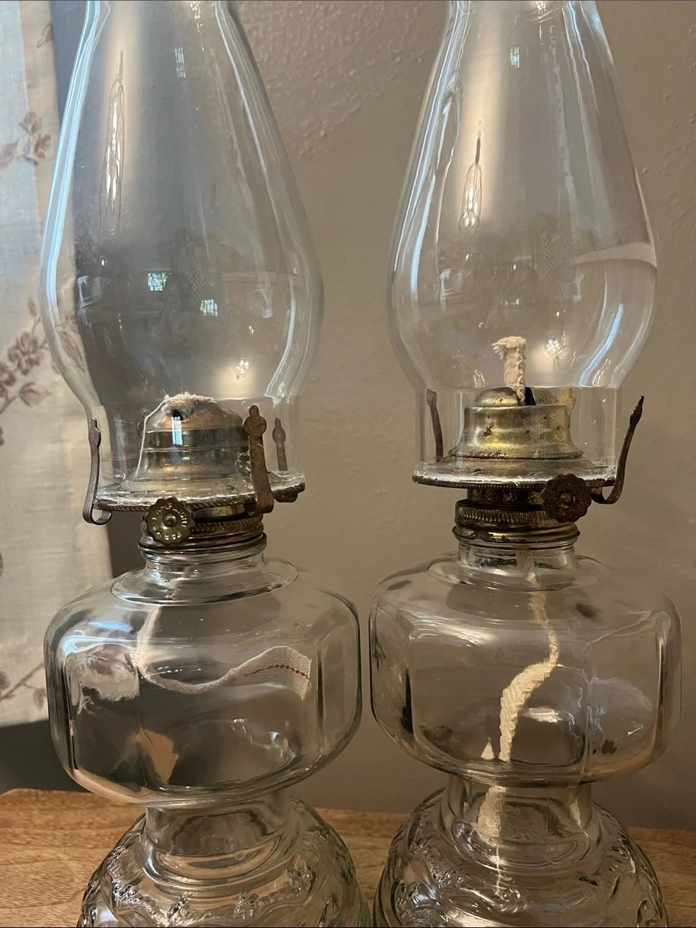 Matching Vintage Glass Hurricane Oil Lamps